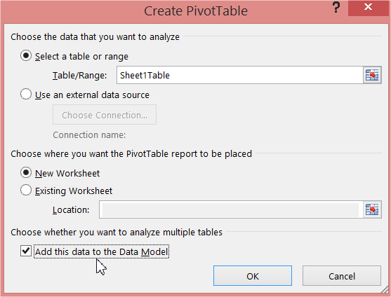 Create PivotTable Data Model